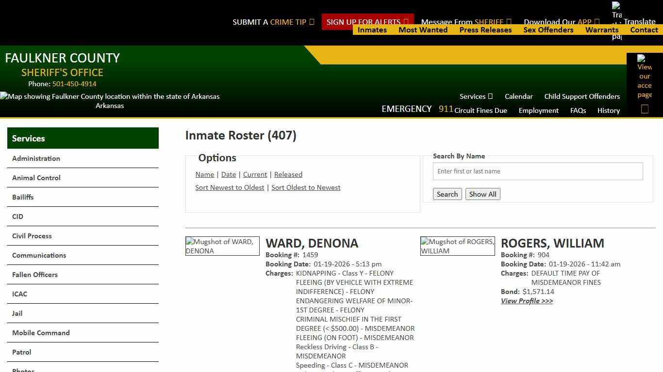 Inmate Roster - Page 0 Current Inmates Booking Date Descending - Faulkner County Sheriff's Office