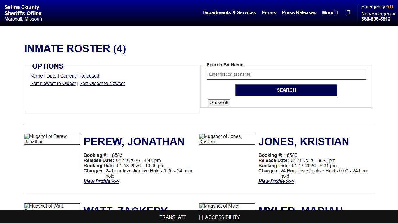 Inmate Roster - Released Inmates Booking Date Descending - Saline County Sheriff MO